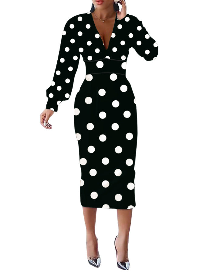 Plus Size Long Sleeve V-Neck Dress for Spring 2024