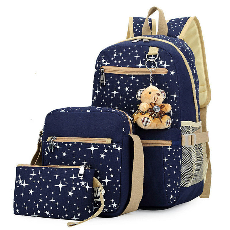 3-Piece Korean Style Cotton Canvas Backpack Set