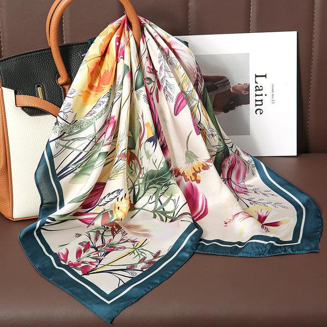 Evarisluxe Silk Satin Square Scarf