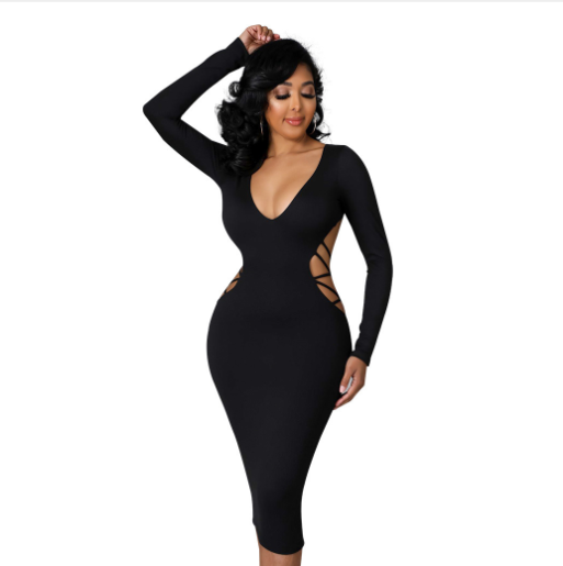 Evarisluxe Hollow Out V-Neck Dress