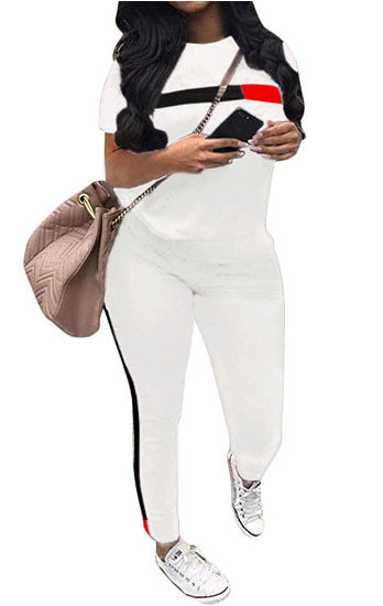 S3556 Summer Women's Casual Striped Sports Set