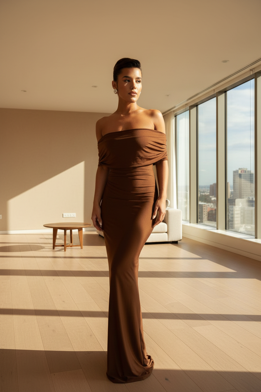 The Dos Nu Backless Off-Shoulder Maxi Dress | Evarisluxe