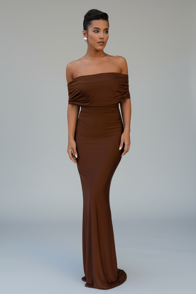The Dos Nu Backless Off-Shoulder Maxi Dress | Evarisluxe