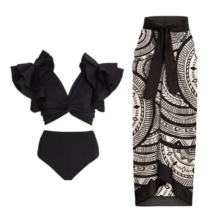 2023 Retro Three-Piece Swimsuit with Beach Skirt