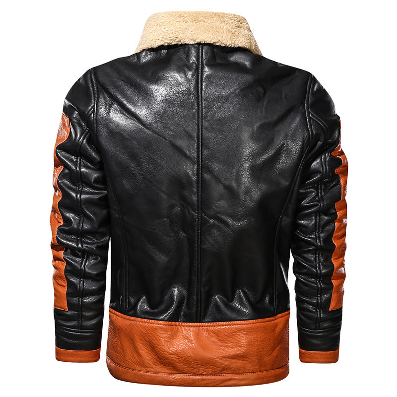 Men's Winter Loose Fit Leather Jacket with Pockets