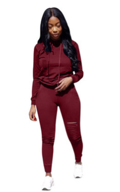 Women's Solid Color Floral Hoodie Two-Piece Set