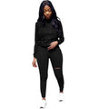 Women's Solid Color Floral Hoodie Two-Piece Set