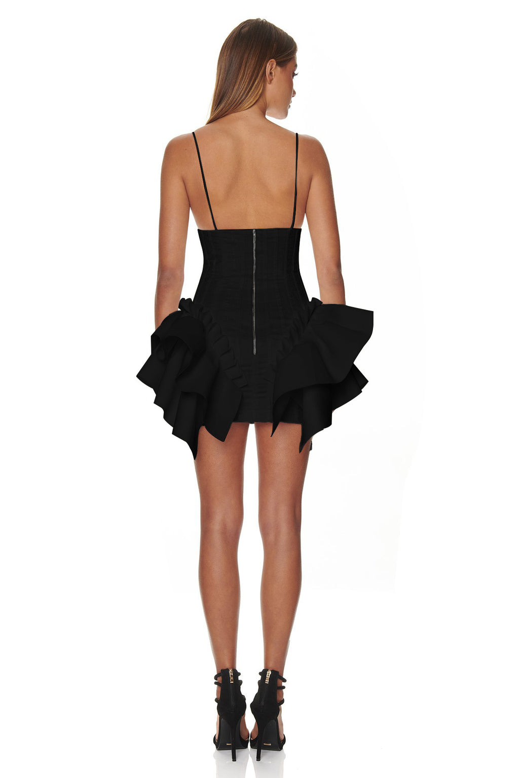 Evarisluxe Backless Ruffle Mini Dress