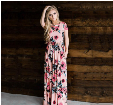 Spring Summer Long Sleeve Floral Print Dress