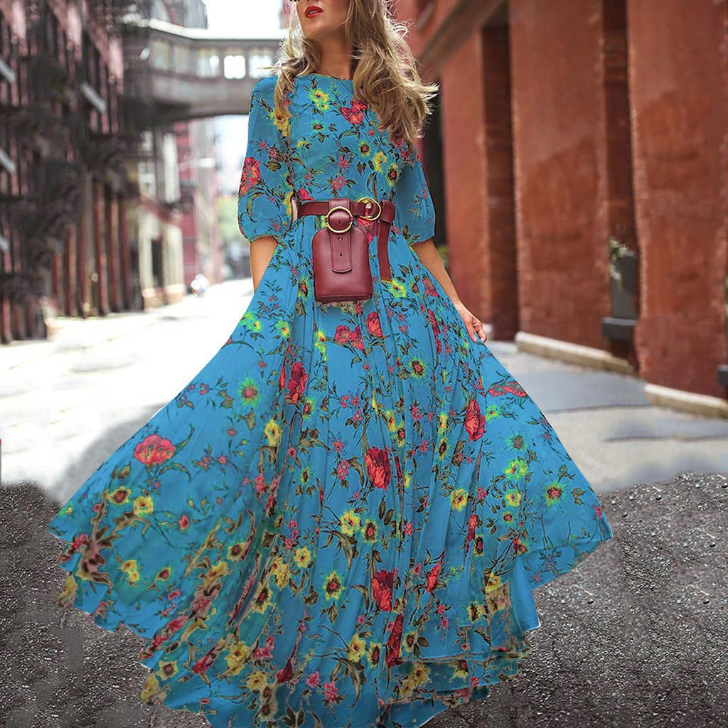 2024 Spring Autumn Floral Chiffon Long Dress