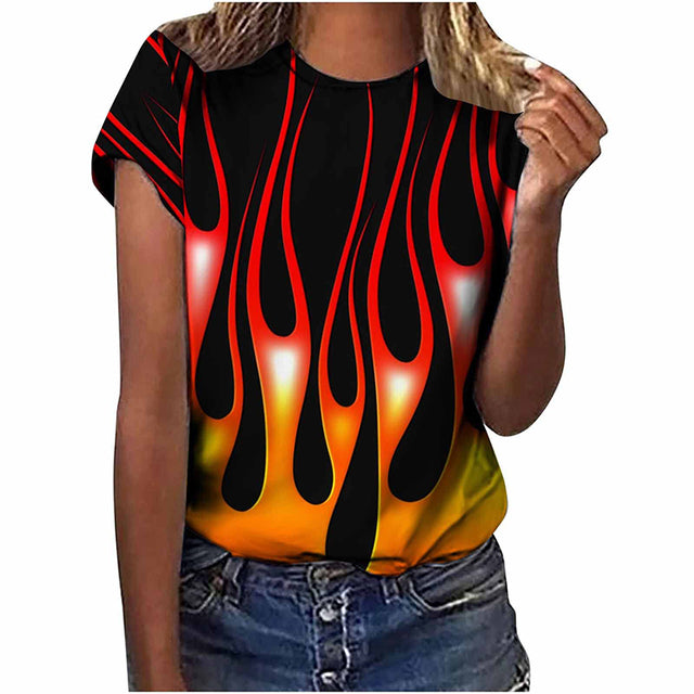 Colorful Flame 3D Print Oversized Summer T-Shirt for Women