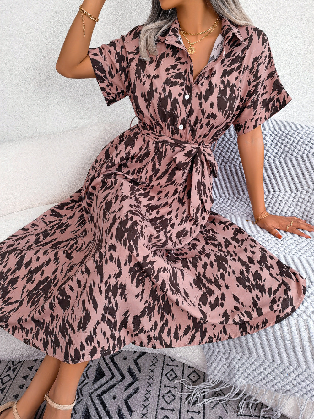 2024 Spring/Summer Leopard Print Shirt Dress for Women