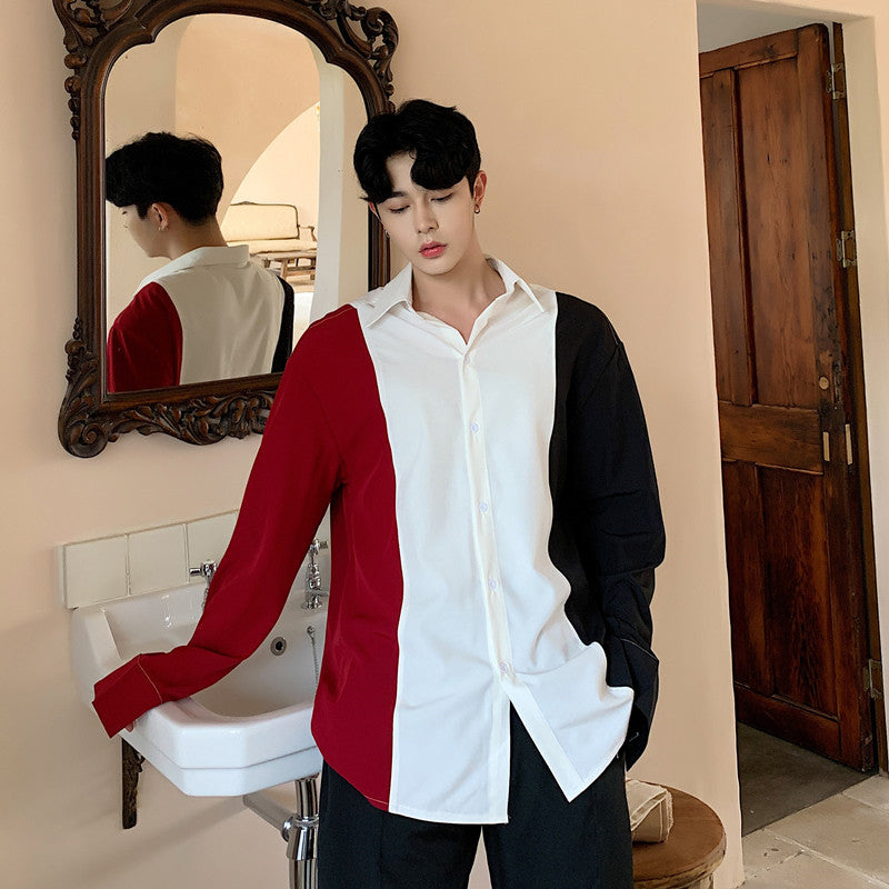 Color Block Loose Fit Long Sleeve Shirt for Men