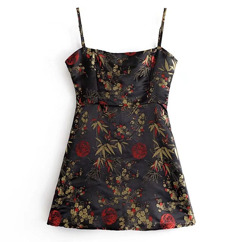 Early Spring Floral Print Chinese Style Dress