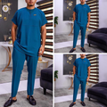 Men's Two-Piece Solid Color Short Sleeve Suit Set