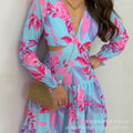 Spring Floral Long Sleeve Deep V Dress for Women 2022