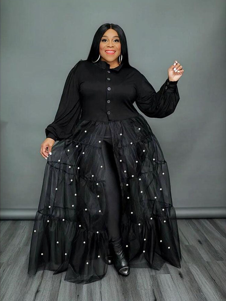 The Filet Luxe Plus Size Mesh Maxi Dress | Evarisluxe
