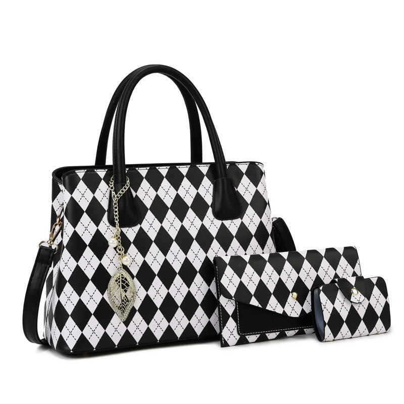 Women's Fashion Diamond Plaid 3-Piece Bag Set