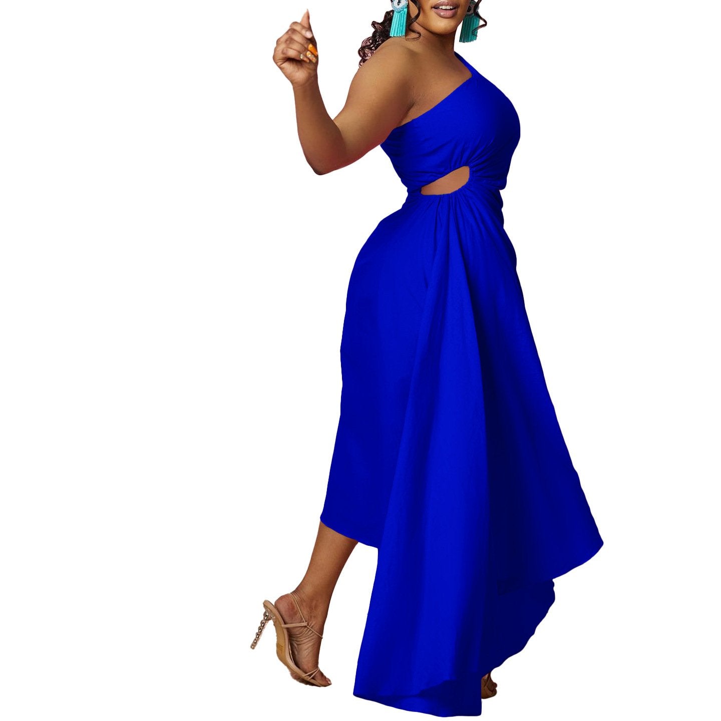 Evarisluxe Diagonal Shoulder Statement Dress