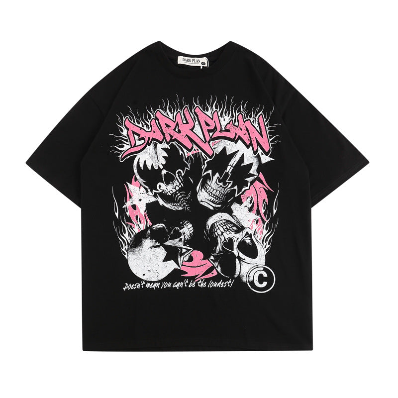 American High Street Skull Graffiti Print T-Shirt for Men