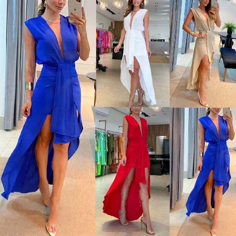 Irregular V-neck Sleeveless Dress for Women