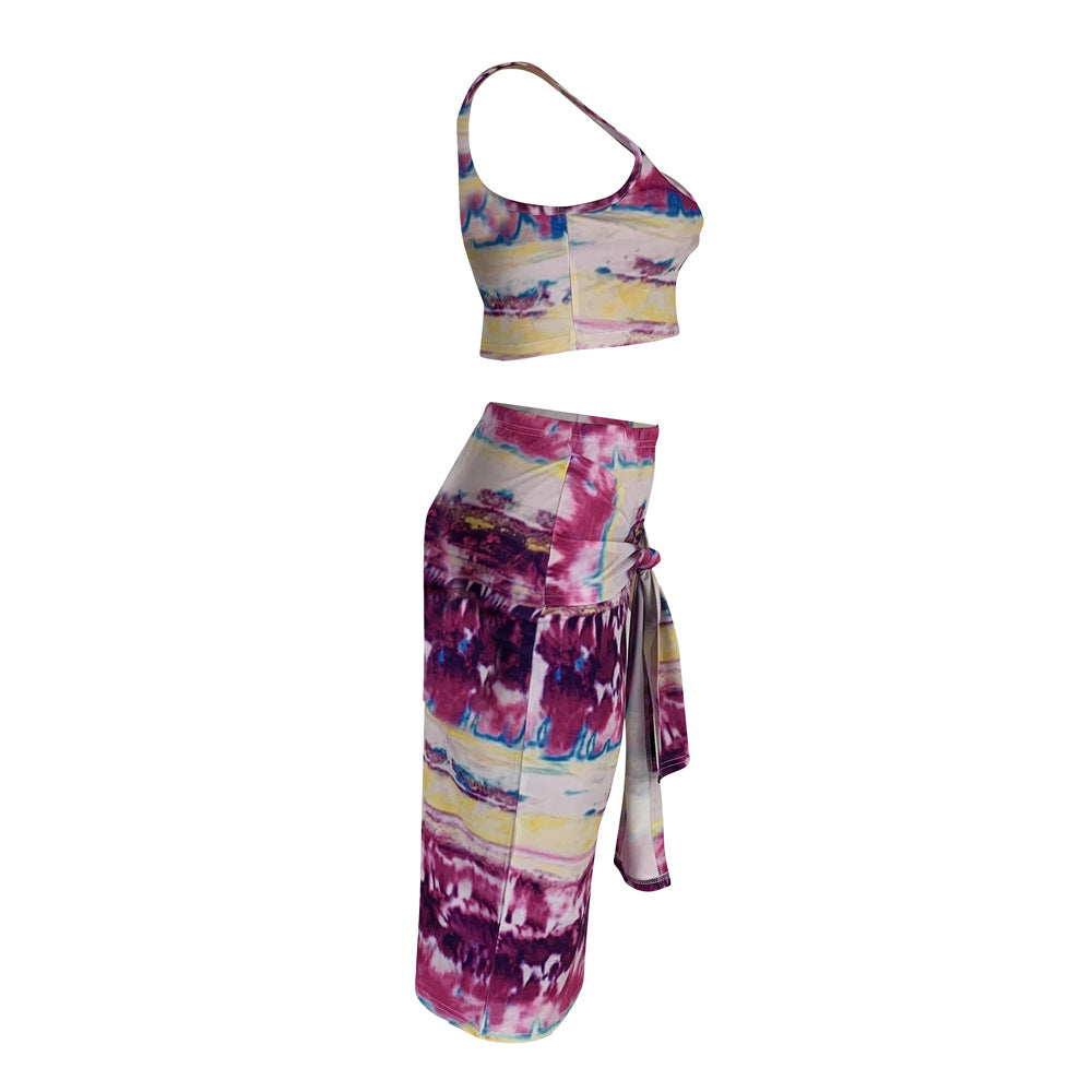 DN8241 Summer Tie-Dye Camisole Dress Set for Women