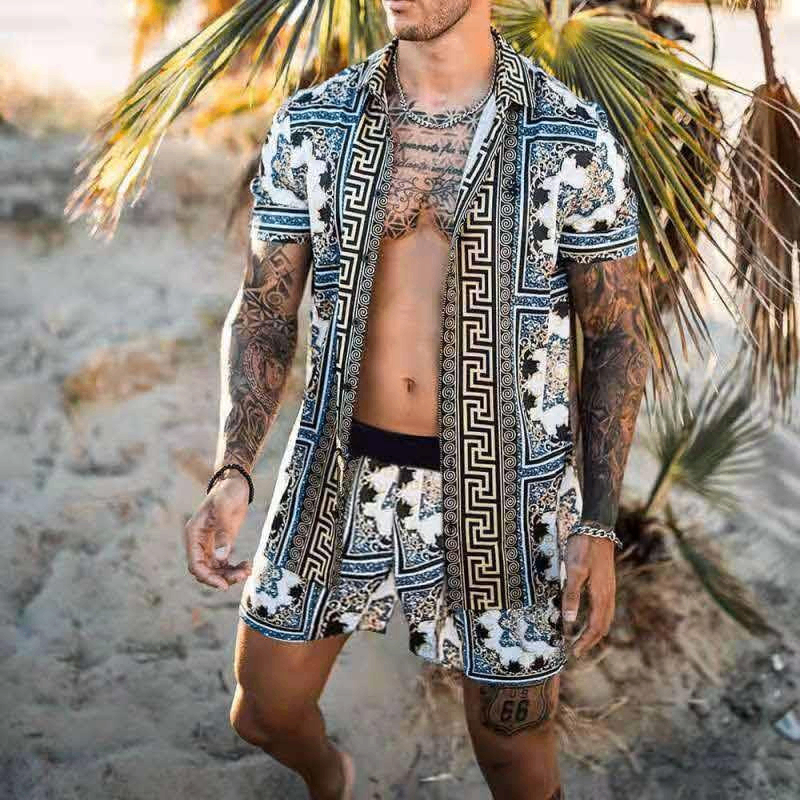 Men's Printed Casual Loose Two-Piece Beach Outfit