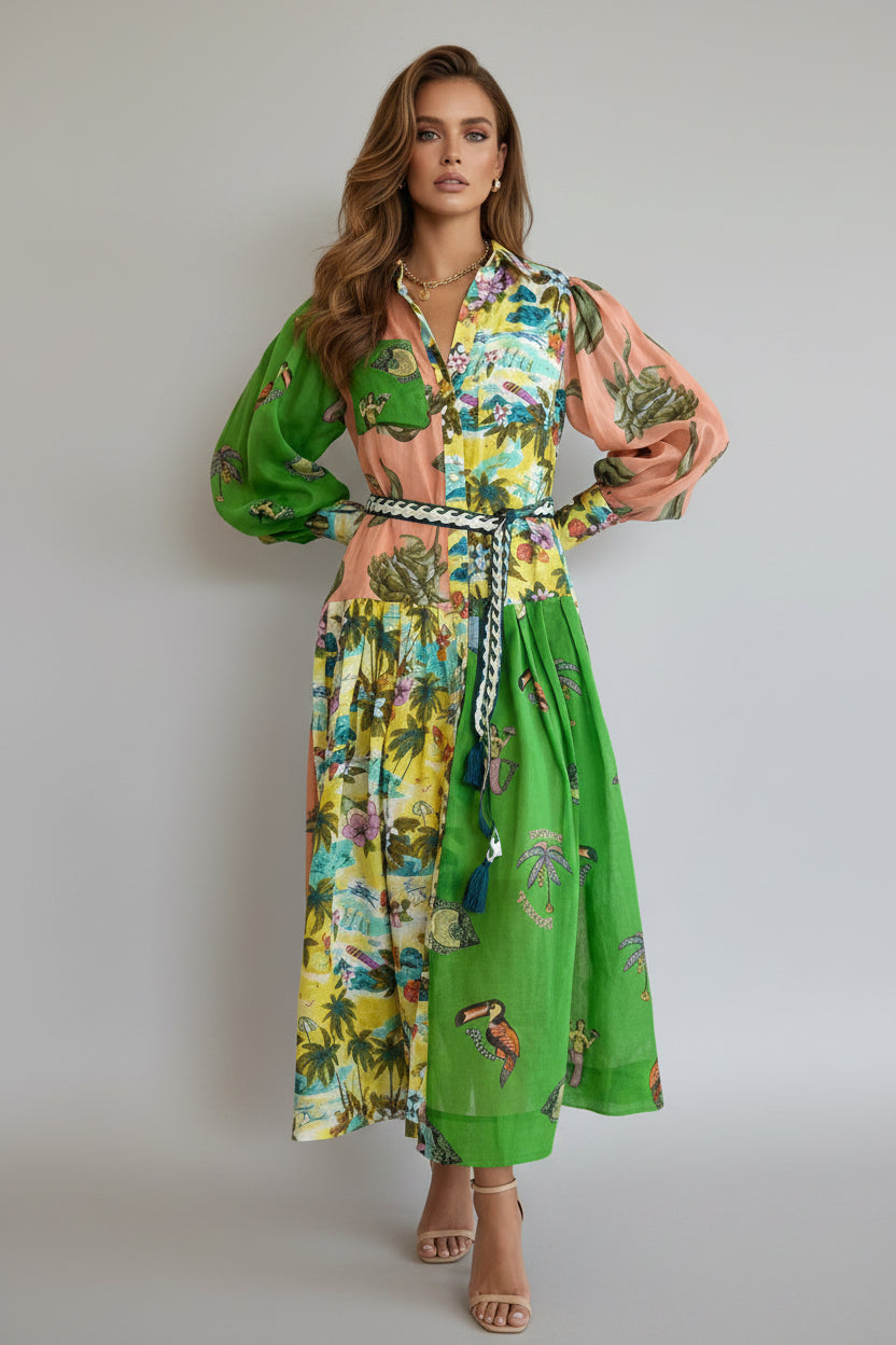 The Jardin Floral Lantern Sleeve Midi Dress | Evarisluxe