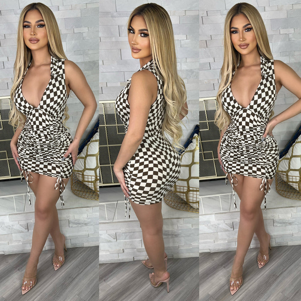 Evarisluxe Tight Pleating Plaid Dress