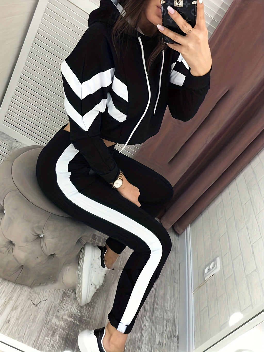 Summer Women's Printed Color Block Two-Piece Set
