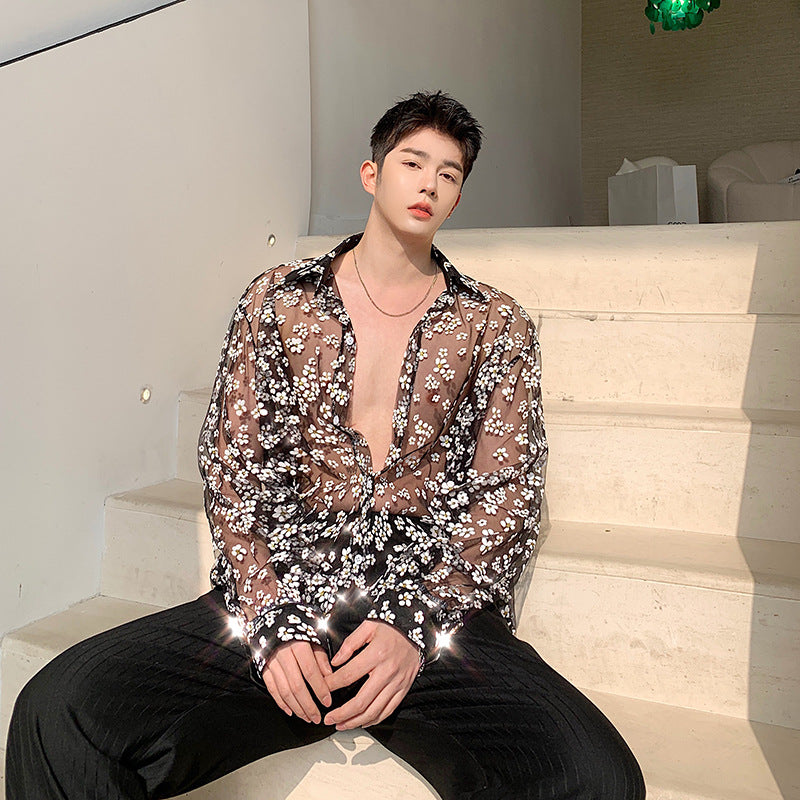 2020 Summer Men's Casual Hollow Flower Shirt