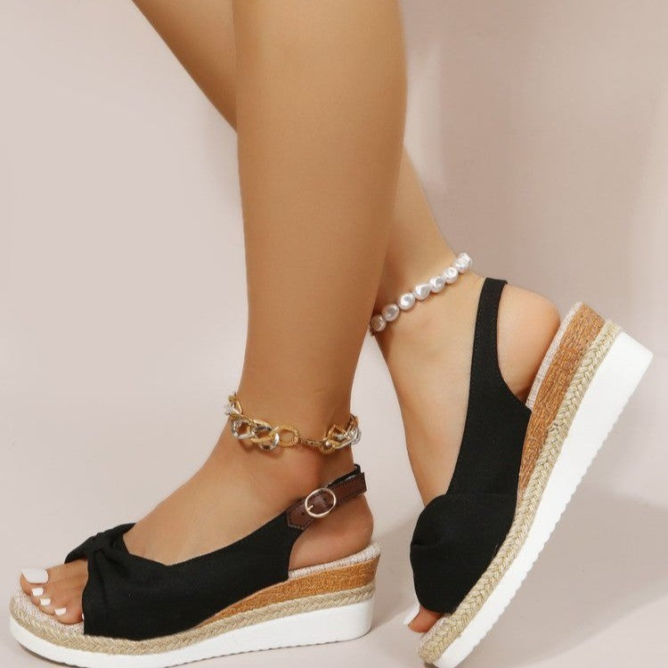 2023 Summer Plus Size Bow Wedge Casual Sandals for Women