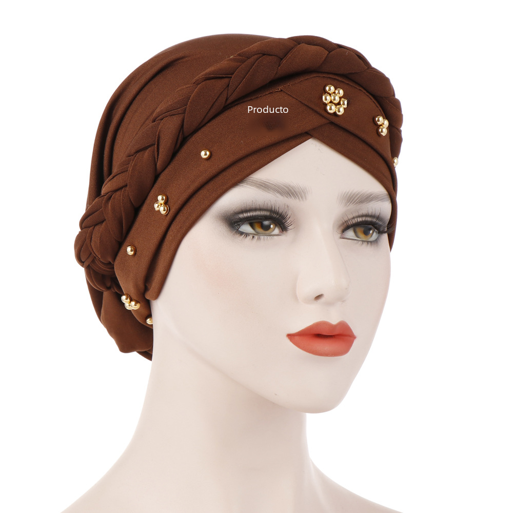 Single Color Gold Pearl Whip Cap for Muslim Headscarf