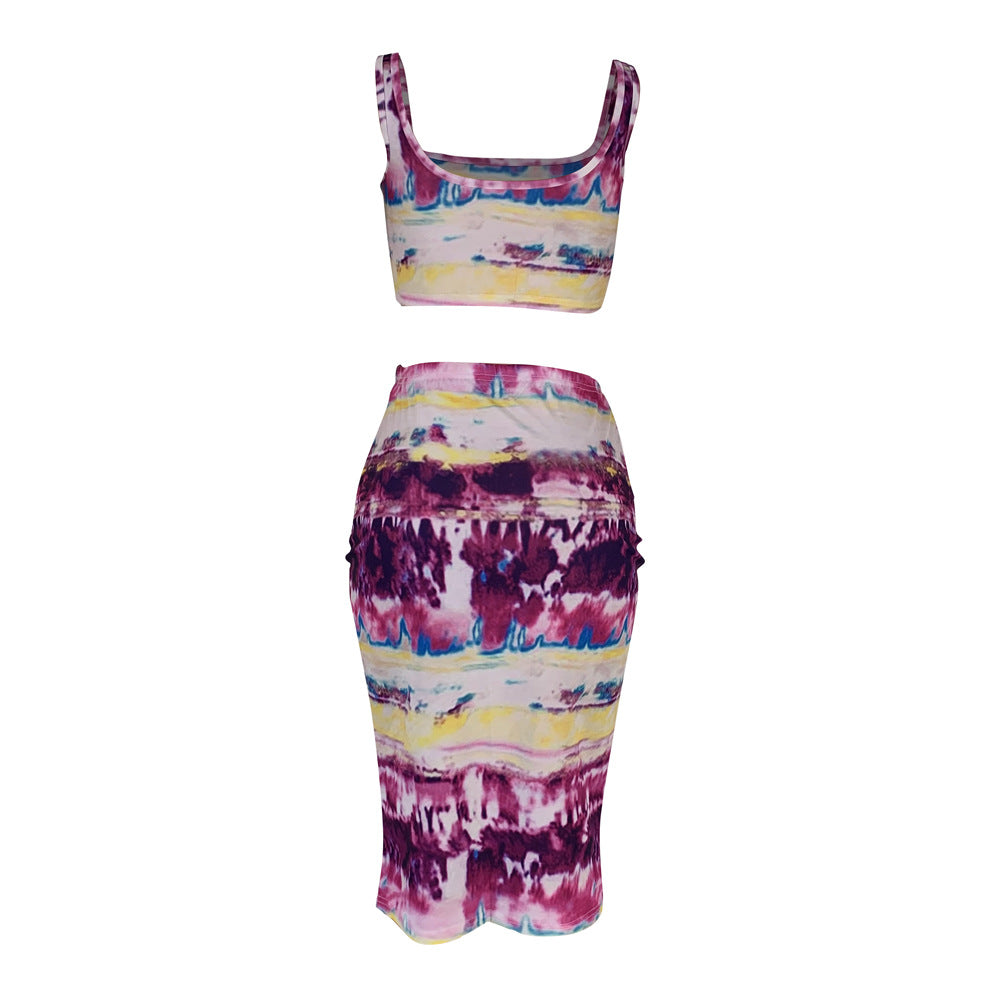 DN8241 Summer Tie-Dye Camisole Dress Set for Women