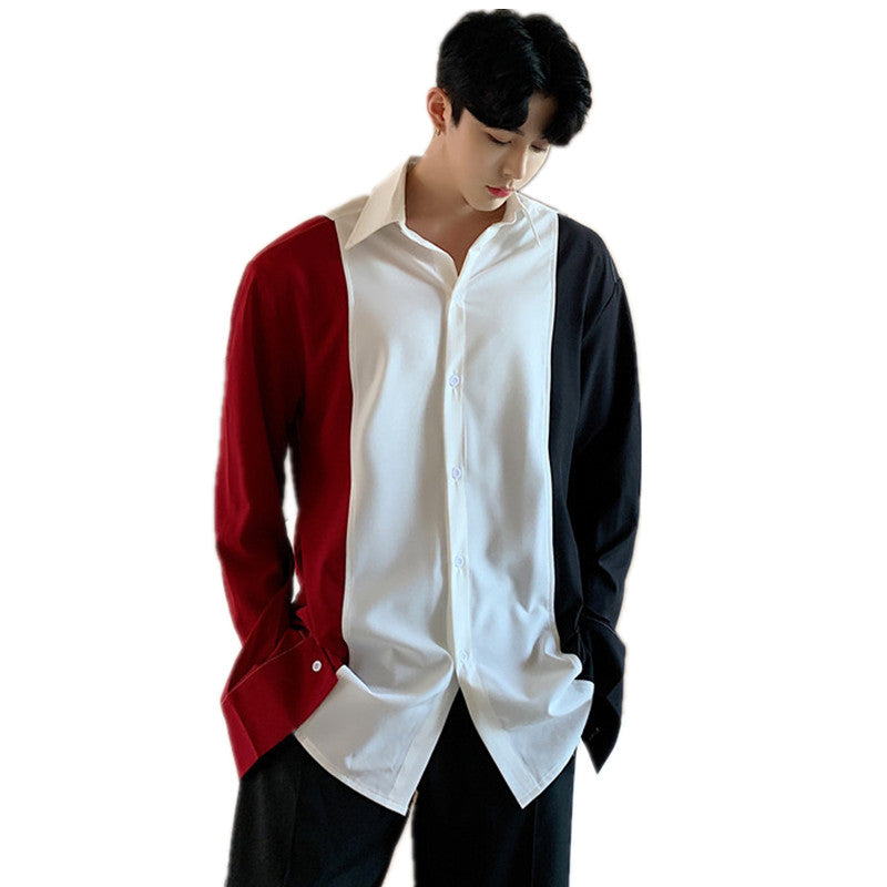 Color Block Loose Fit Long Sleeve Shirt for Men