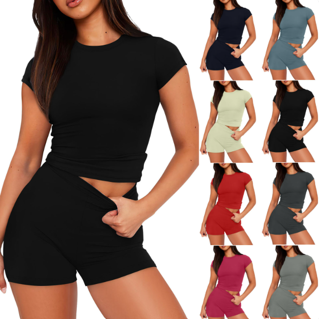 Women's 2-Piece Solid Color Slim Shirt & High Waist Shorts Set
