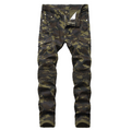 Slim Fit Camouflage Cargo Jeans for Men in Army Green