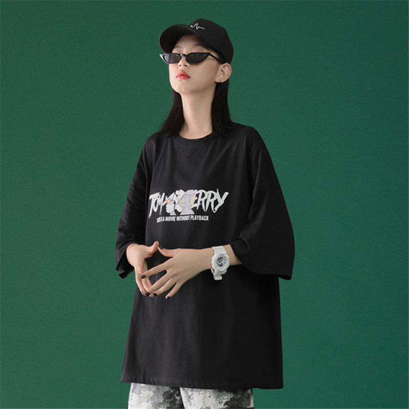 Summer Cotton Casual Sports Set with Graphic Tee (Women)