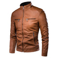 Casual Stand Collar Motorcycle Leather Jacket