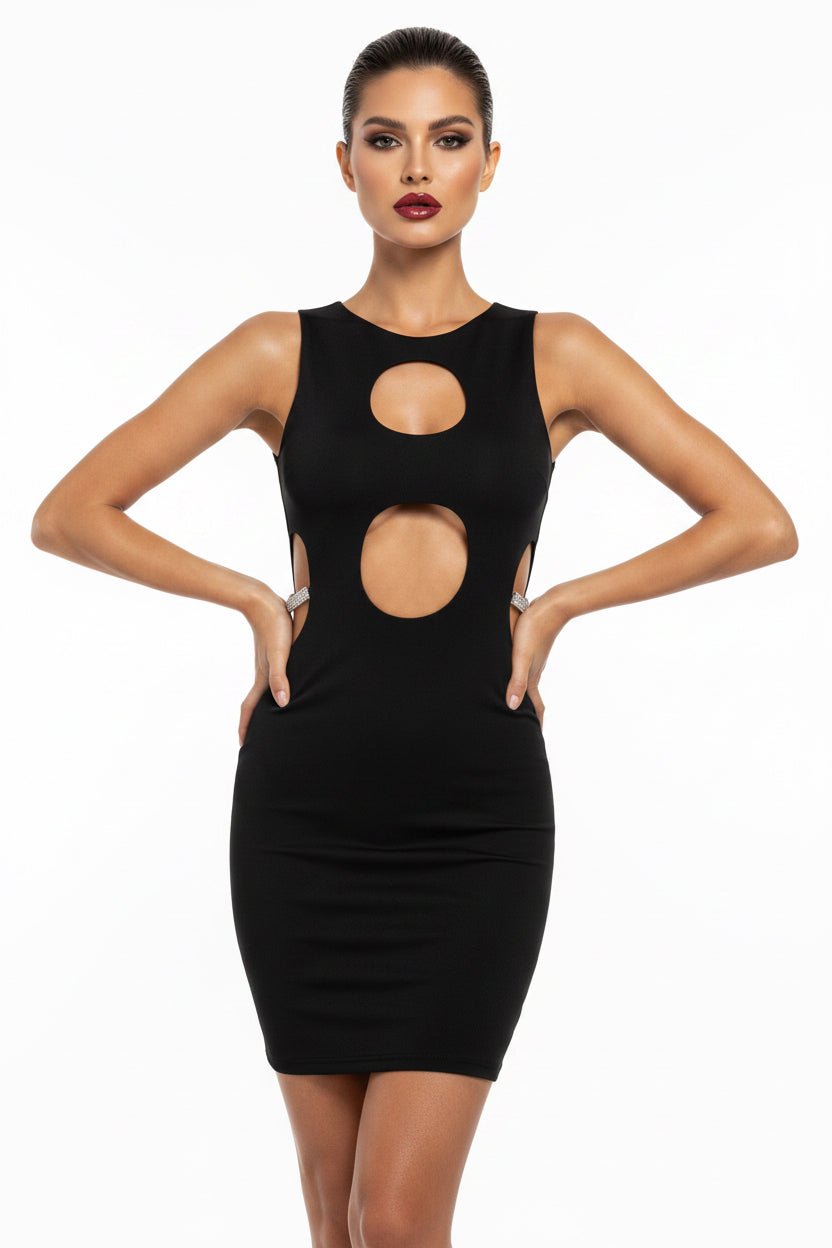 The Diamant Rhinestone Cut-Out Mini Dress | Evarisluxe