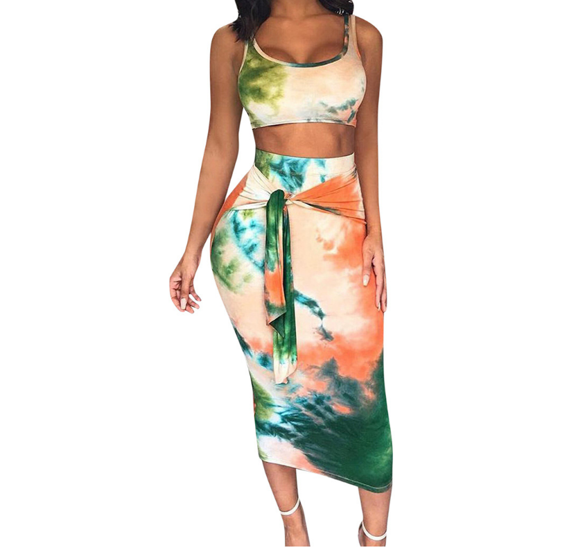Printed Vest and Midi Skirt Two-Piece Set