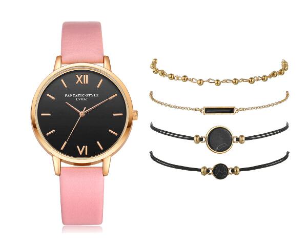 Evarisluxe Leather Strap Quartz Watch Set
