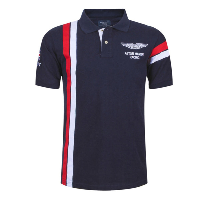 Golf Short Sleeve Polo Shirt with Vertical Stripes