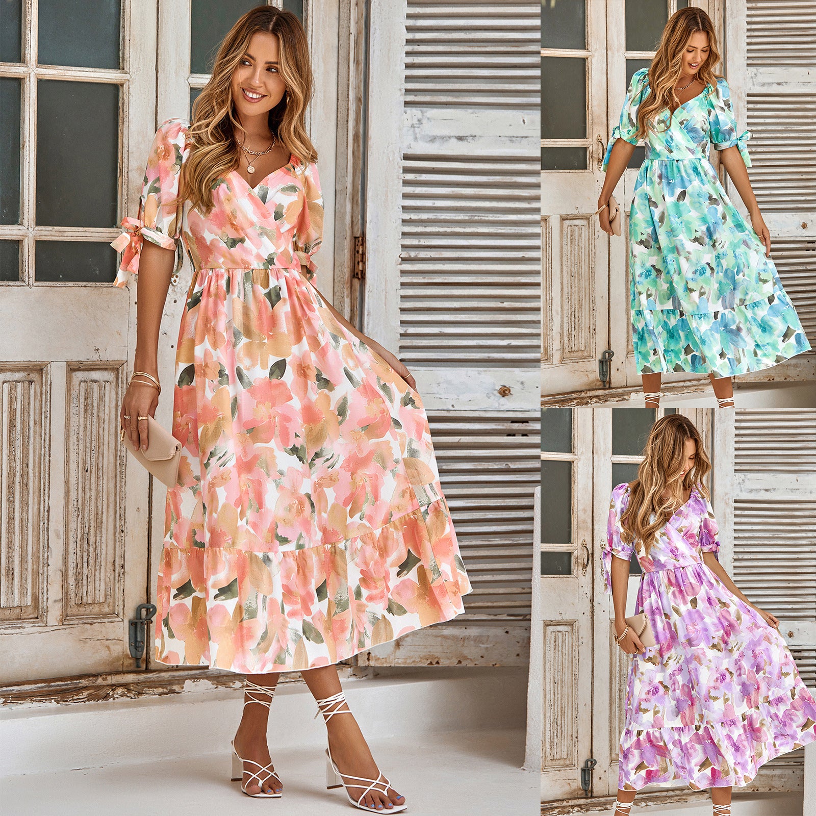 2023 Summer Women's Floral V-Neck Long Dress