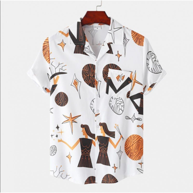 Men's Short Sleeve Hawaiian Print Shirt for Summer