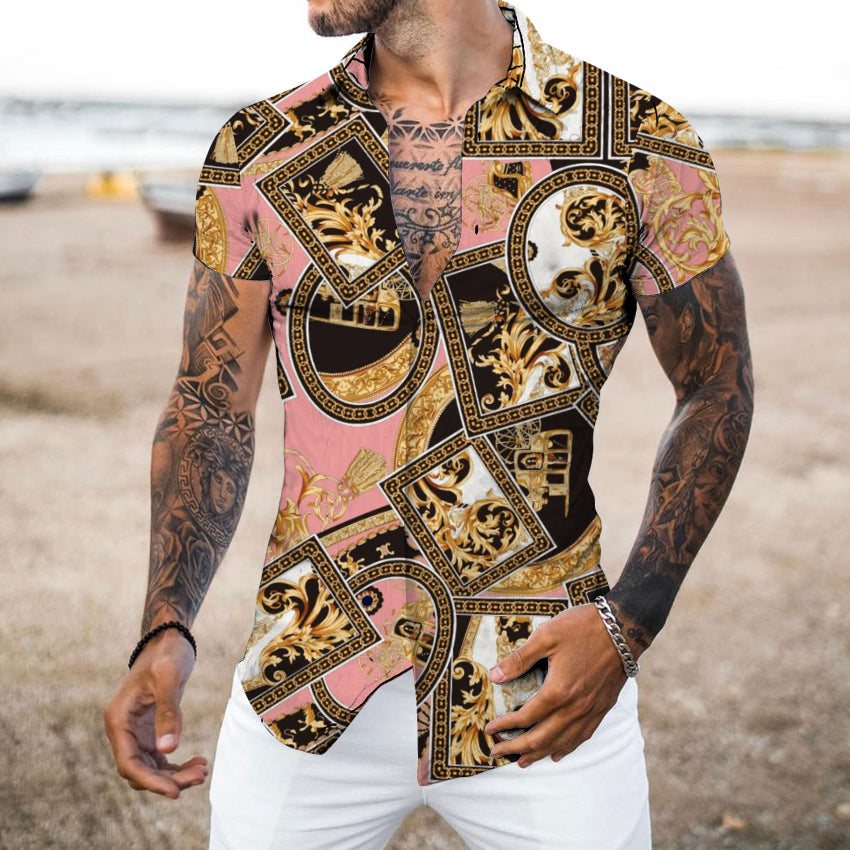 Men's Casual Summer Hawaiian Print Short Sleeve Shirt