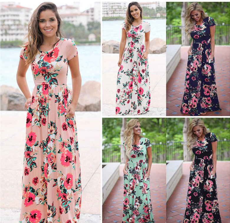 Spring Summer Long Sleeve Floral Print Dress
