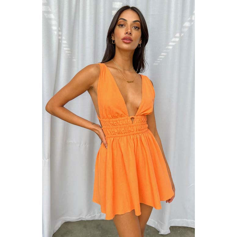 Cross-Border Spring Summer Women's V-Neck Backless Dress