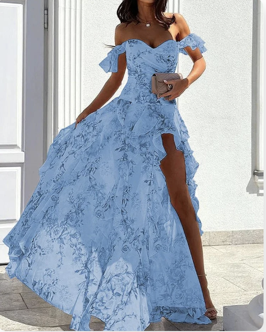 Summer Off-Shoulder Sleeveless Split Waist Skirt
