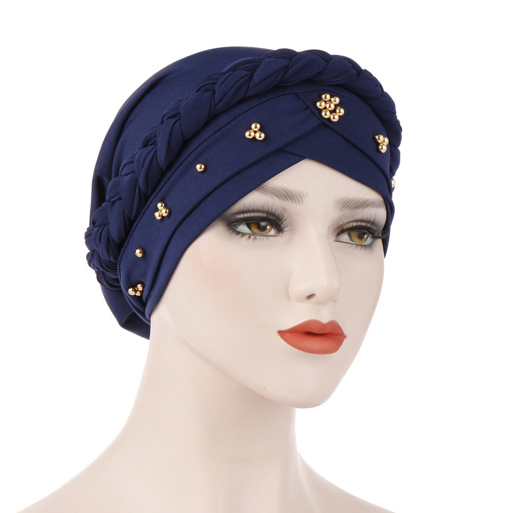 Single Color Gold Pearl Whip Cap for Muslim Headscarf